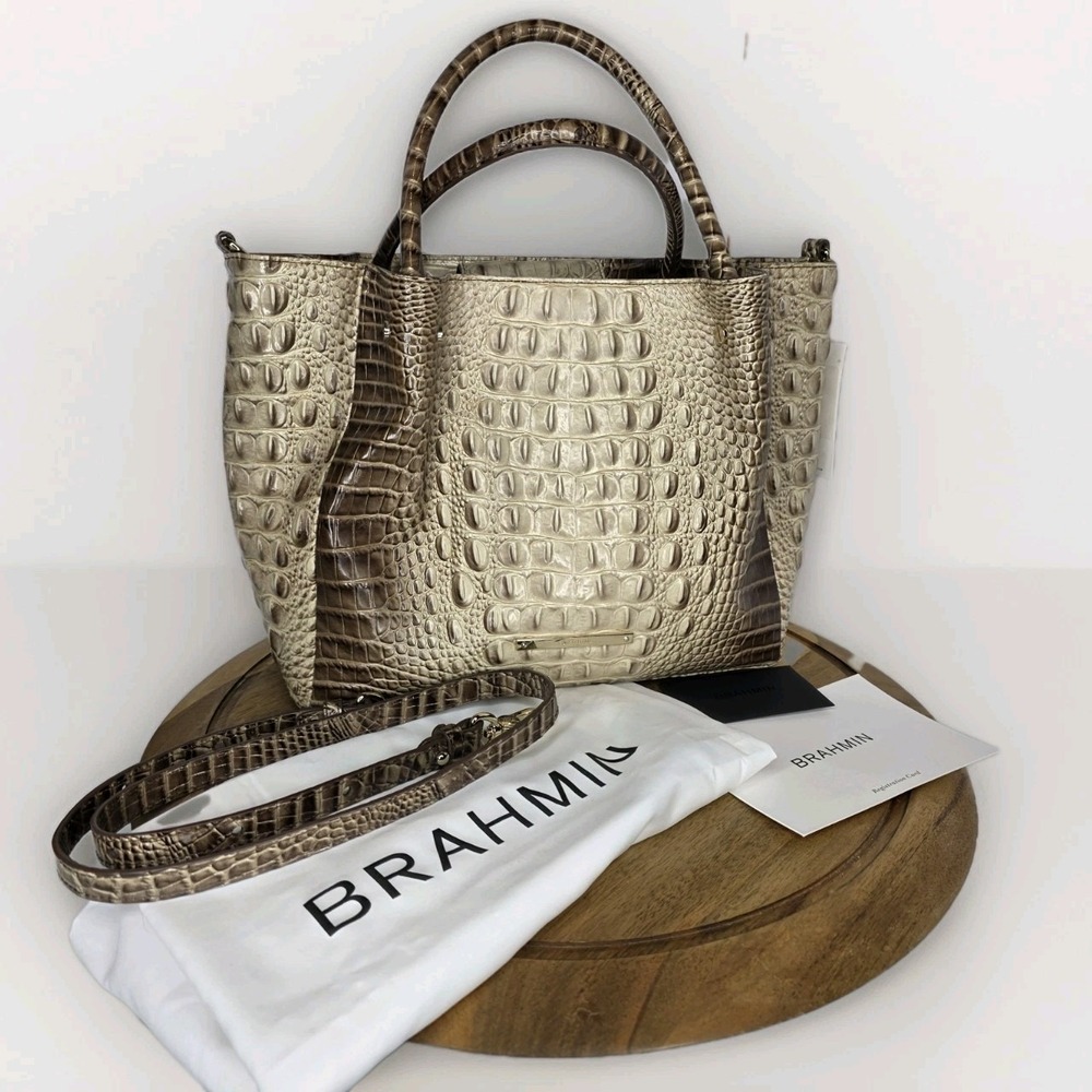 Brahmin Small Mallory Blossom Melbourne Latte Satchel Handbag Beige Ecru Taupe